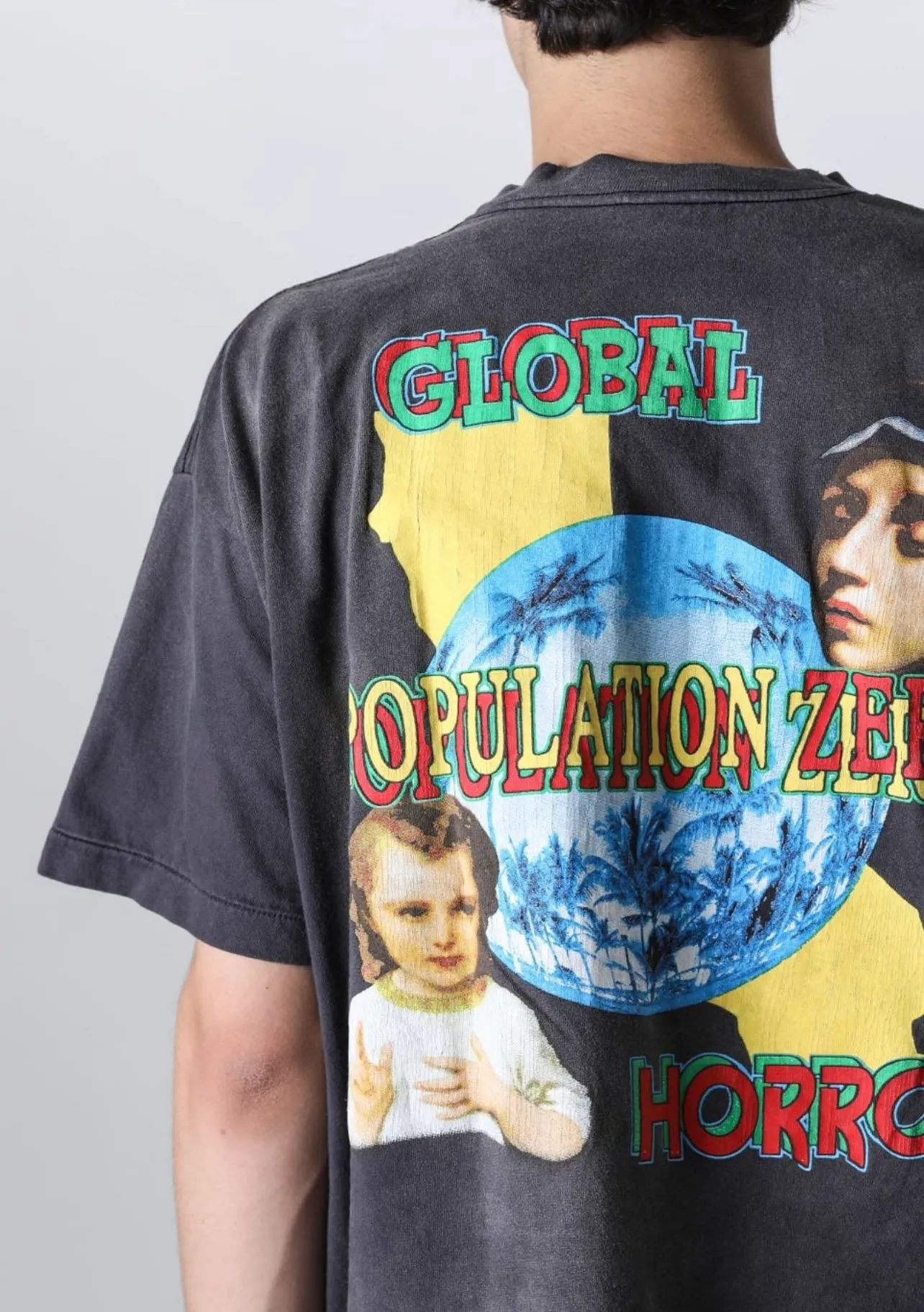 SAINT MICHAEL SS TEE/ON EARTH/BLK Jesus, Mary, Holy Infant Earth TEE Ready-to-wear Assut special piece dyeing, washed and distressed Vintage process, front and rear super complex super large printing, top purchasing agent technology